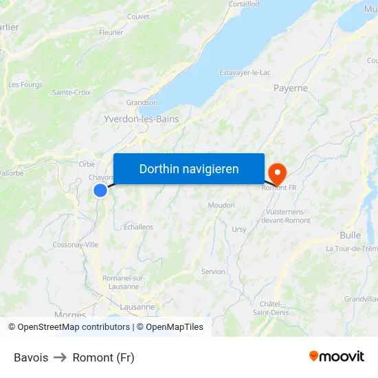 Bavois to Romont (Fr) map