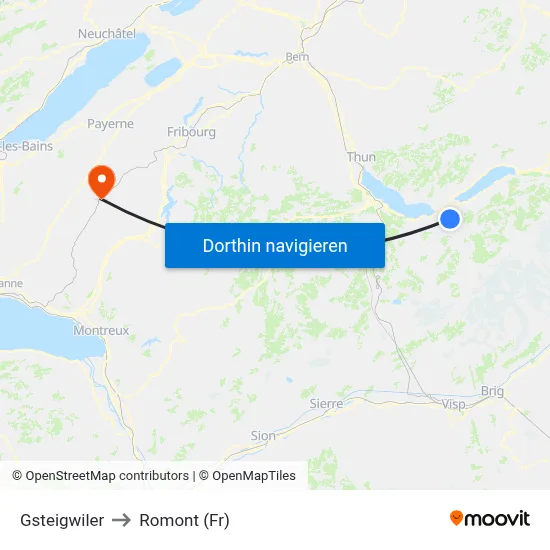 Gsteigwiler to Romont (Fr) map