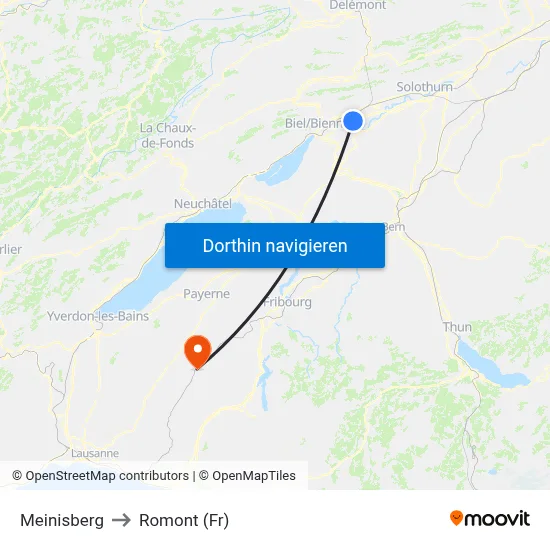 Meinisberg to Romont (Fr) map