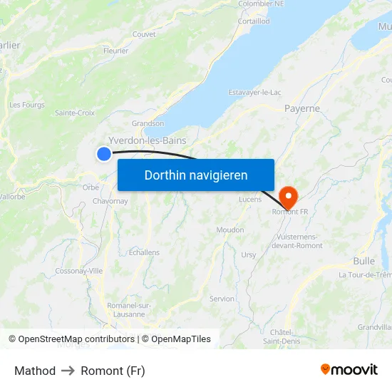 Mathod to Romont (Fr) map