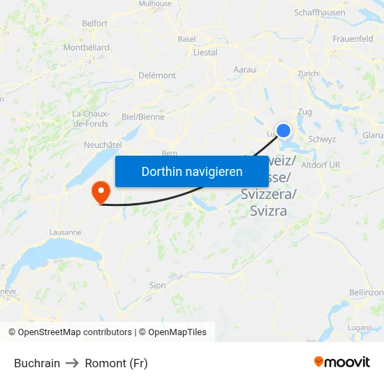 Buchrain to Romont (Fr) map