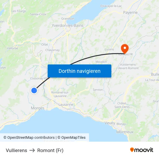 Vullierens to Romont (Fr) map
