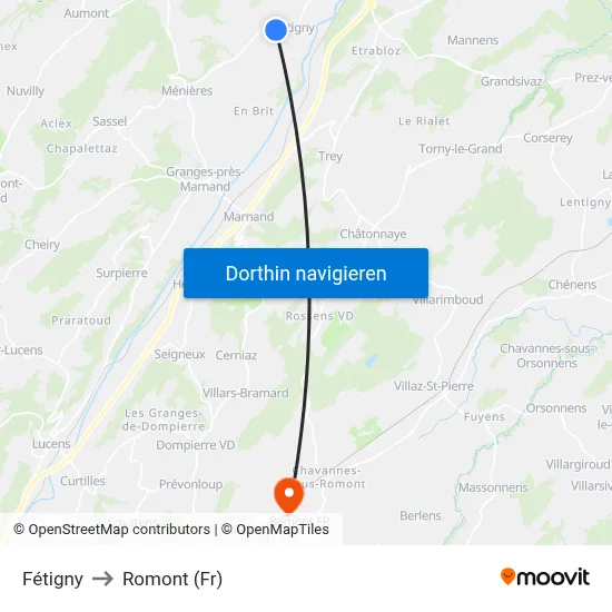 Fétigny to Romont (Fr) map
