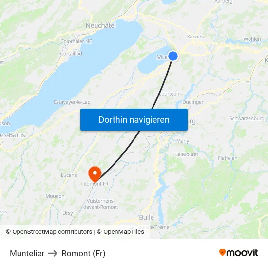 Muntelier to Romont (Fr) map