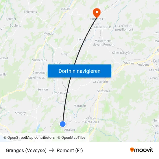 Granges (Veveyse) to Romont (Fr) map