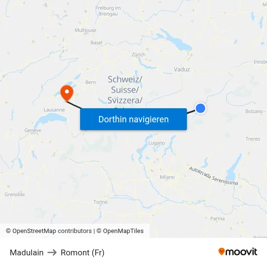 Madulain to Romont (Fr) map