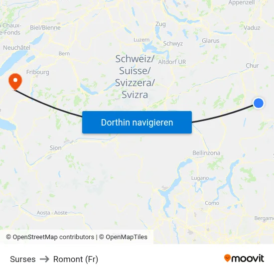 Surses to Romont (Fr) map