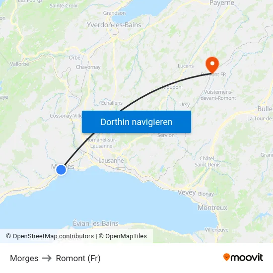 Morges to Romont (Fr) map
