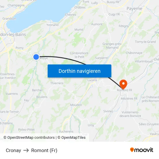 Cronay to Romont (Fr) map