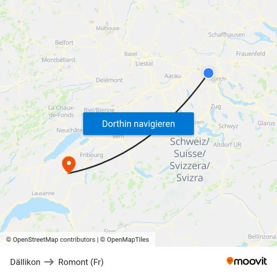 Dällikon to Romont (Fr) map