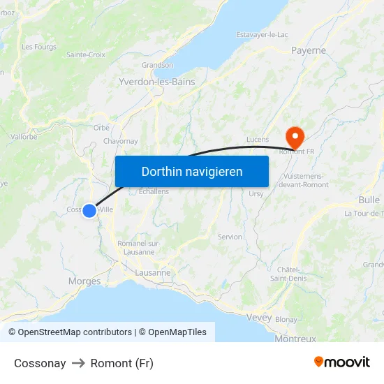 Cossonay to Romont (Fr) map