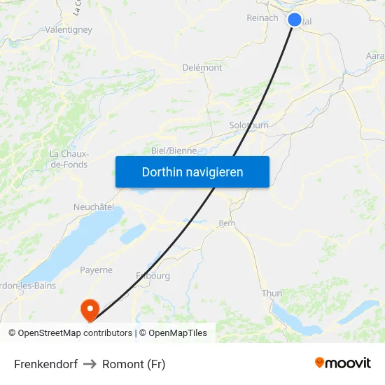 Frenkendorf to Romont (Fr) map