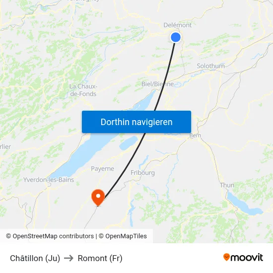 Châtillon (Ju) to Romont (Fr) map