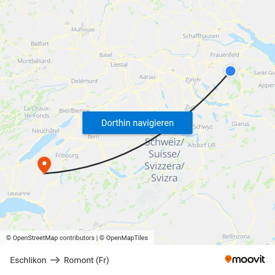 Eschlikon to Romont (Fr) map