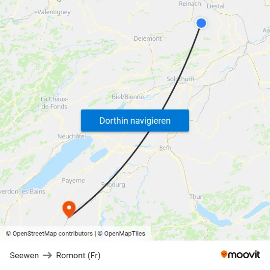 Seewen to Romont (Fr) map