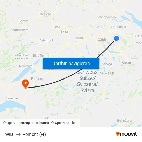 Wila to Romont (Fr) map
