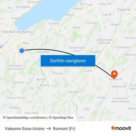 Valeyres-Sous-Ursins to Romont (Fr) map