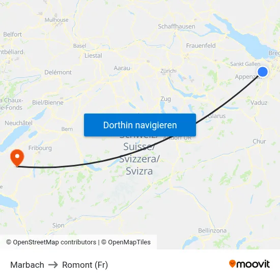 Marbach to Romont (Fr) map