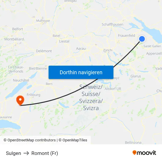 Sulgen to Romont (Fr) map
