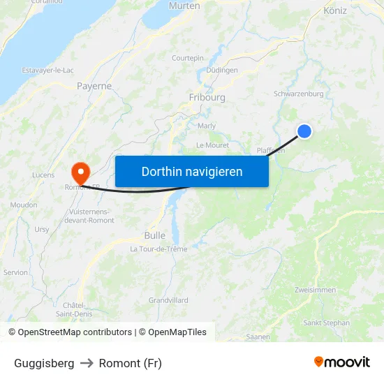 Guggisberg to Romont (Fr) map