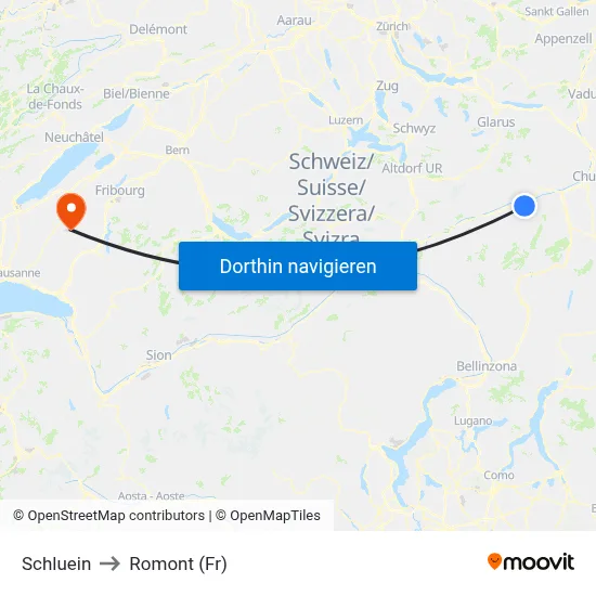 Schluein to Romont (Fr) map
