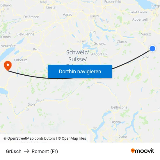 Grüsch to Romont (Fr) map