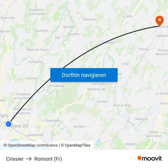 Crissier to Romont (Fr) map