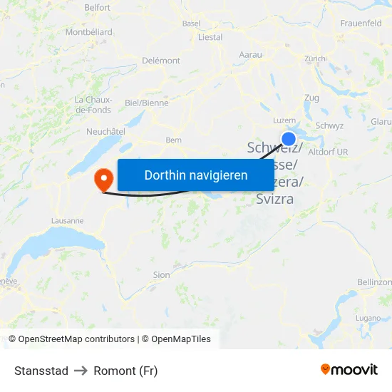 Stansstad to Romont (Fr) map