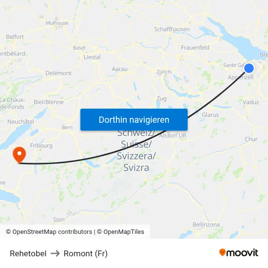 Rehetobel to Romont (Fr) map