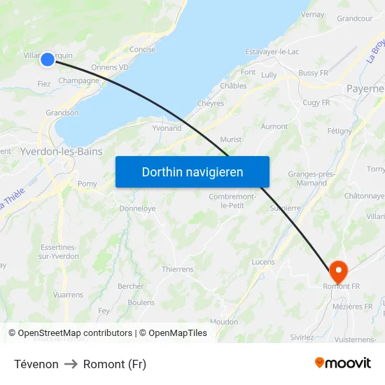 Tévenon to Romont (Fr) map