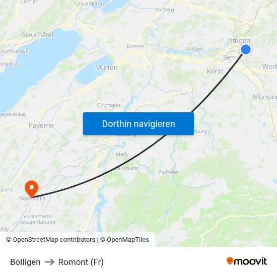 Bolligen to Romont (Fr) map