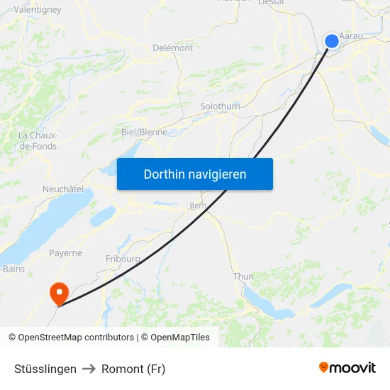 Stüsslingen to Romont (Fr) map