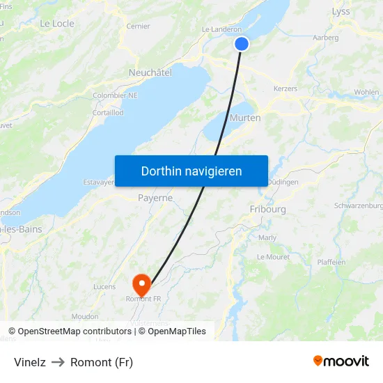 Vinelz to Romont (Fr) map