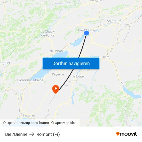Biel/Bienne to Romont (Fr) map