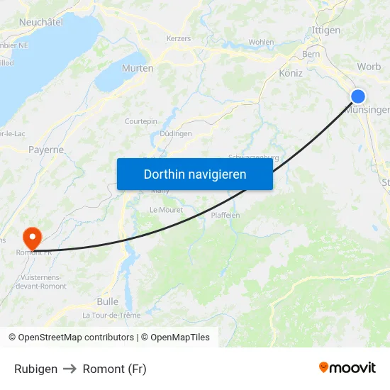 Rubigen to Romont (Fr) map