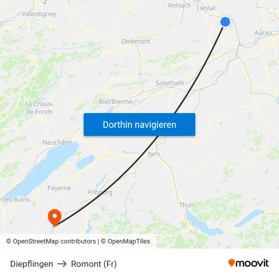 Diepflingen to Romont (Fr) map