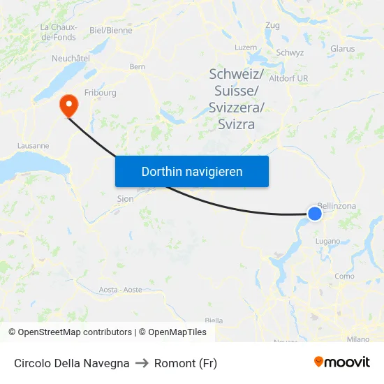 Circolo Della Navegna to Romont (Fr) map