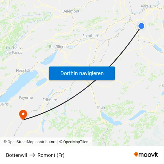 Bottenwil to Romont (Fr) map