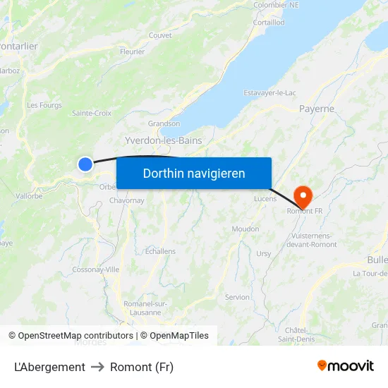L'Abergement to Romont (Fr) map