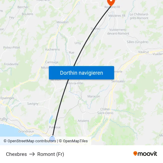 Chexbres to Romont (Fr) map