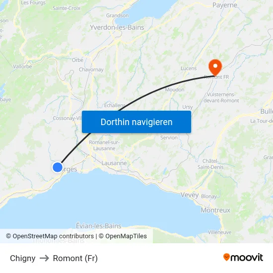 Chigny to Romont (Fr) map