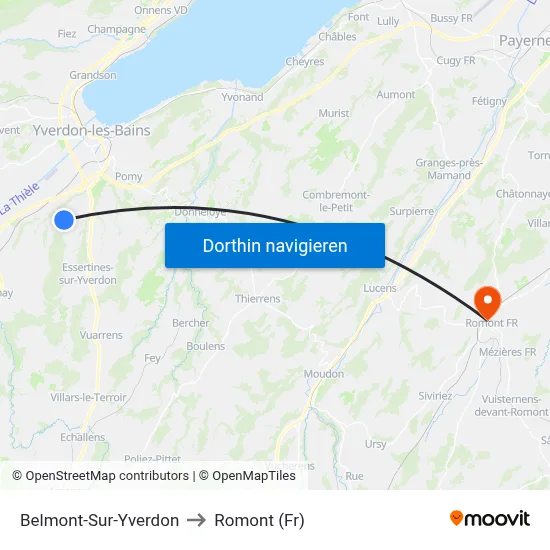 Belmont-Sur-Yverdon to Romont (Fr) map