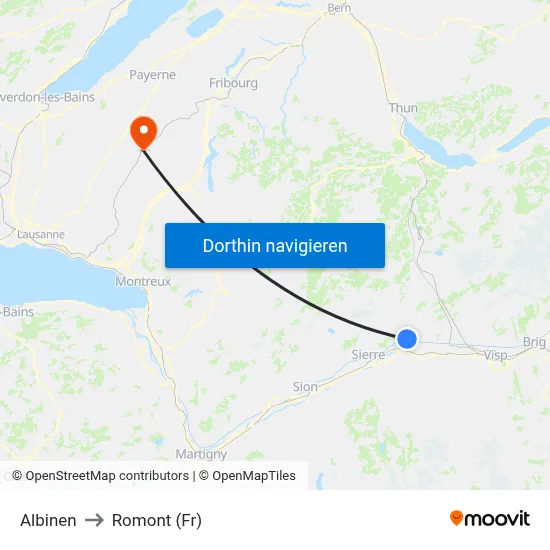 Albinen to Romont (Fr) map