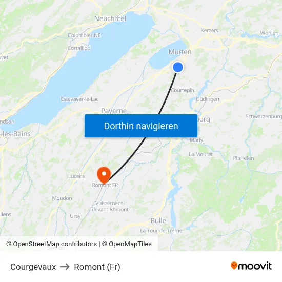 Courgevaux to Romont (Fr) map