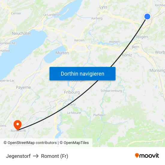 Jegenstorf to Romont (Fr) map