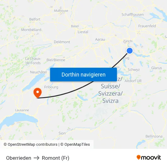 Oberrieden to Romont (Fr) map