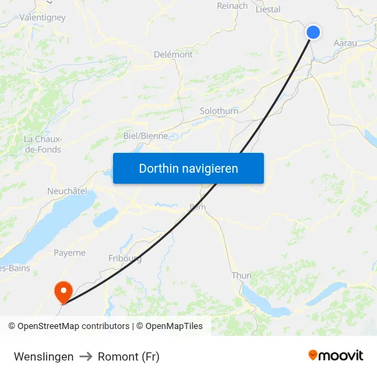 Wenslingen to Romont (Fr) map