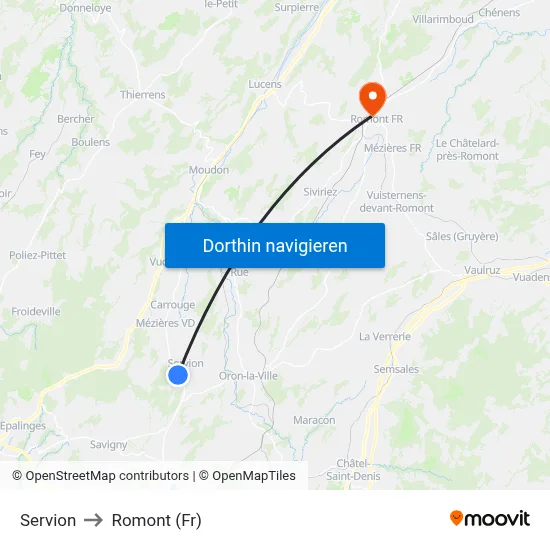 Servion to Romont (Fr) map