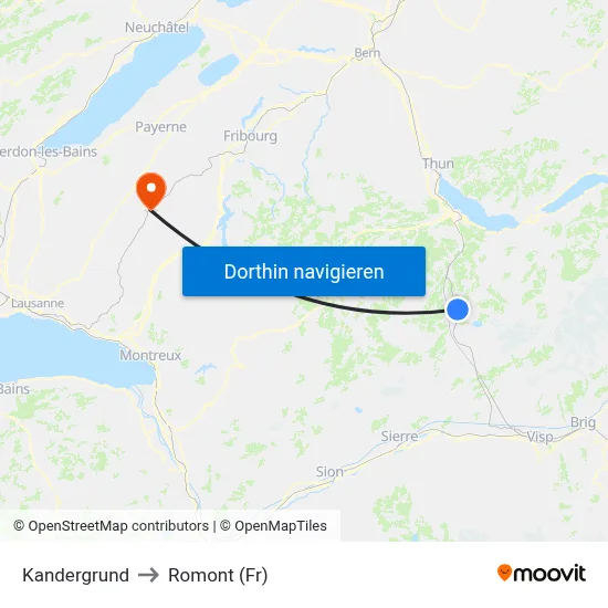Kandergrund to Romont (Fr) map
