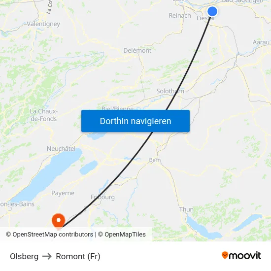 Olsberg to Romont (Fr) map